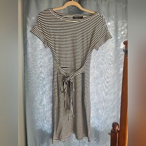 Striped Navy Blue and White Tie-Waist Dress